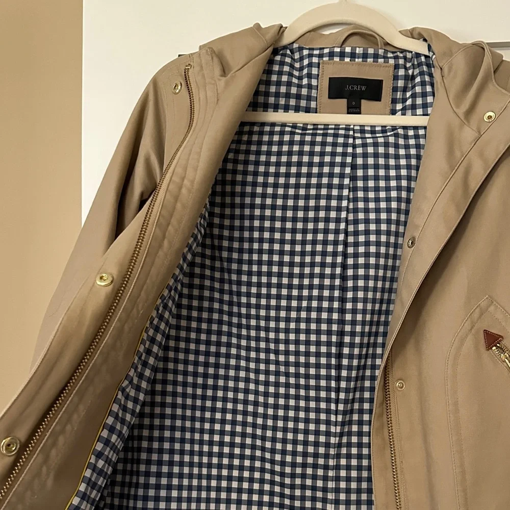 J. Crew Tan Hooded Coat with Checkered Lining - Picture 2 of 4
